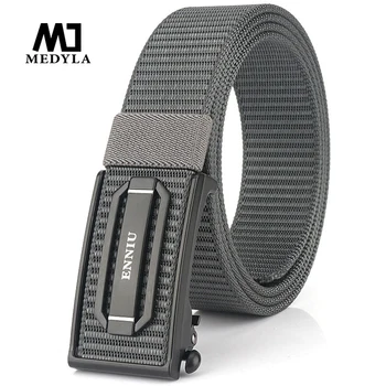 

MEDYLA New Technology Automatic Buckle Tactical Belt Hard Metal Buckle Mens Tactical Belt Soft Real Nylon 3mm Thick Sports Belt