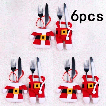 

6pcs Christmas Decoration For Silverware Cutlery Holder Santa Fork Dinner Decor
