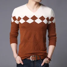 Весна и Осень Свободный теплый вязаный свитер мужской с длинным рукавом v-образным вырезом зимние свитера