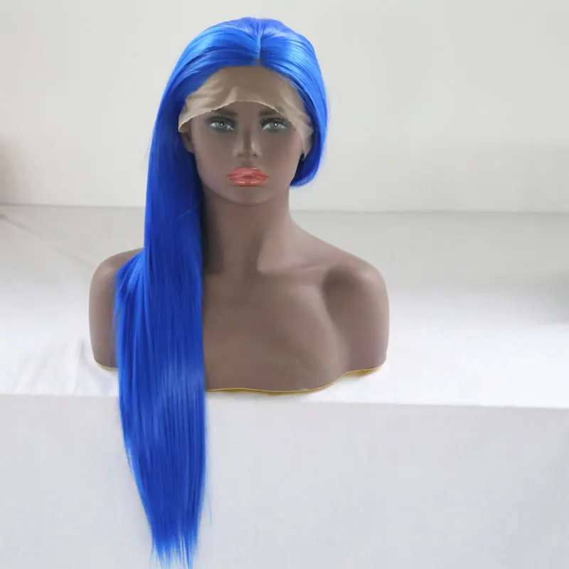 

Bombshell Synthetic Lace Front Wig Glueless Blue Long Straight Heat Resistant Fiber Hair Free Parting For Women Girls Wigs