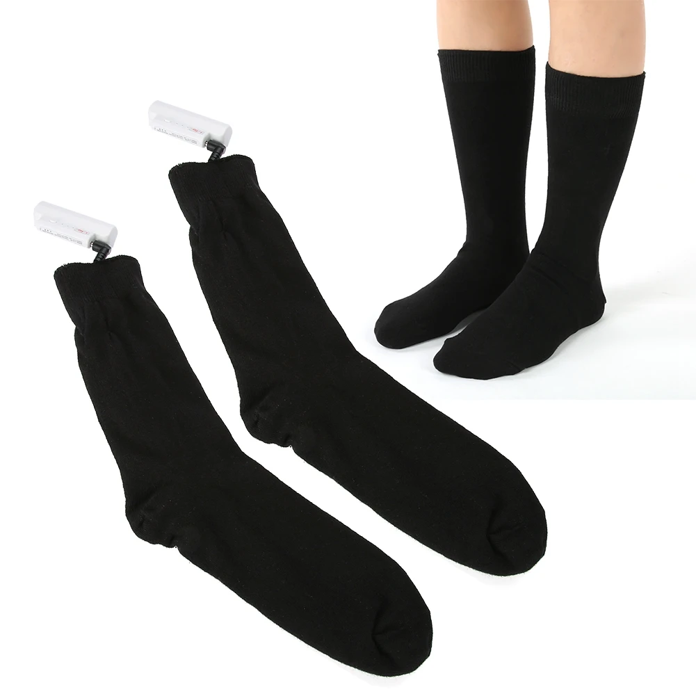 Men & Women Rechargeable Battery Heated Socks 3 Temperatures Outdoor Warm Winter Socks Thickening Cotton Super Comfortable Black