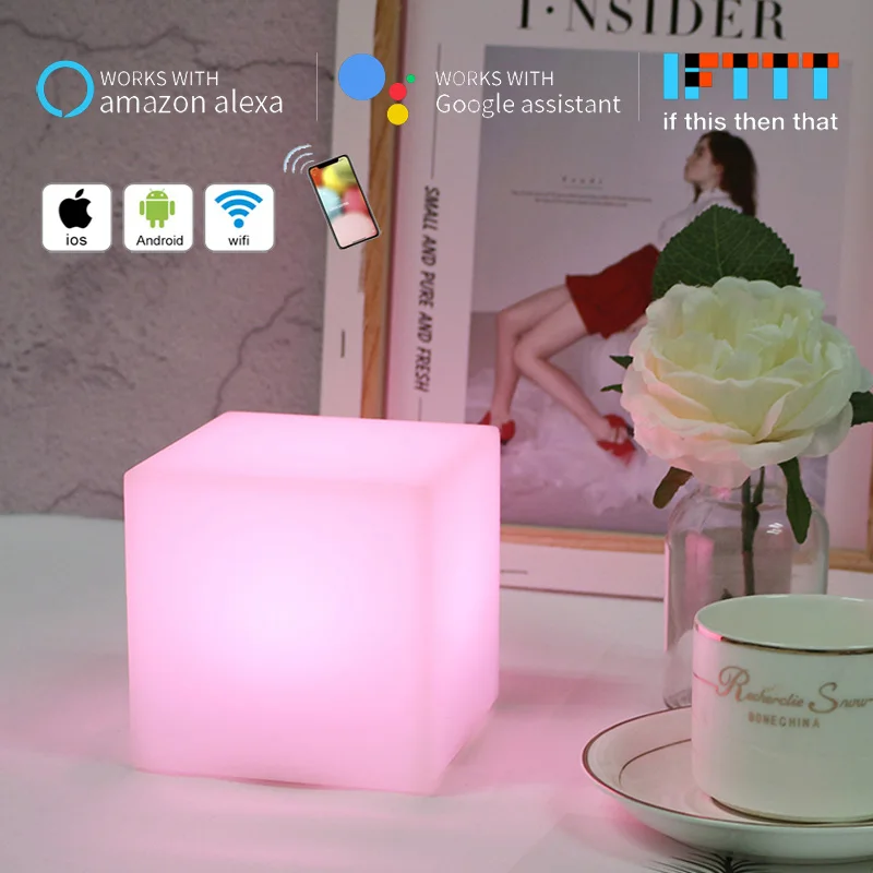 

wifi smart night light cube MP APP control RGB LED desk lamp restaurant coffee bar party table light work with alexa google home