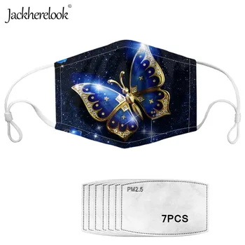

Jackherelook Unisex Face Mask Blue Butterfly Animal Print Dustproof PM2.5 Pollution 7Set/Pcs Filters Reusable Prevent Bacteria