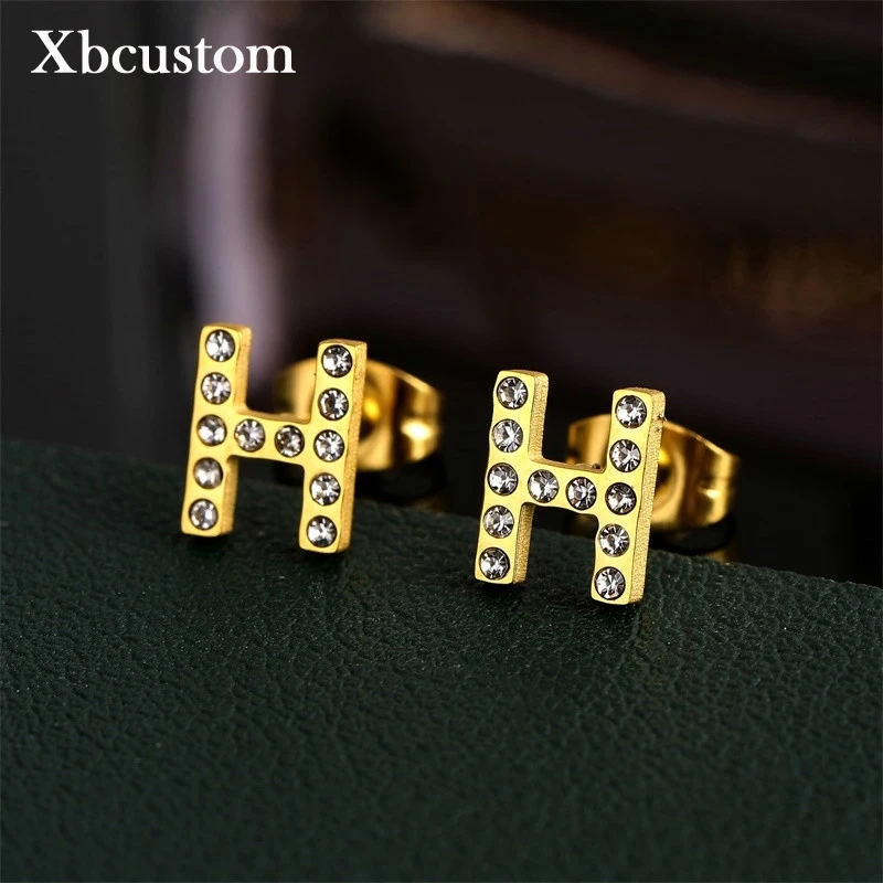 Nombre personalizado Zircón de moda alfabeto pendientes con pasador en forma de letra inicial nombre A-Z lindo Stud pendientes para las mujeres de regalo de la joyería