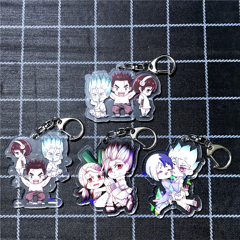 

Key Chain Dr Stone Keychain Anime Keyring Acrylic Key Ring Creative Woman Kids Sleutelhanger Man Girls Cute Funny Ishigami Senku