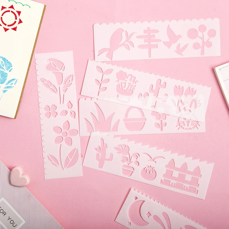 Coloffice 8PCs/Set Plastic Kids Drawing Painting Stencil Template Rulers Tool DIY Craft Mold Cartoon Rulers for Child 20 Styles afbeelding