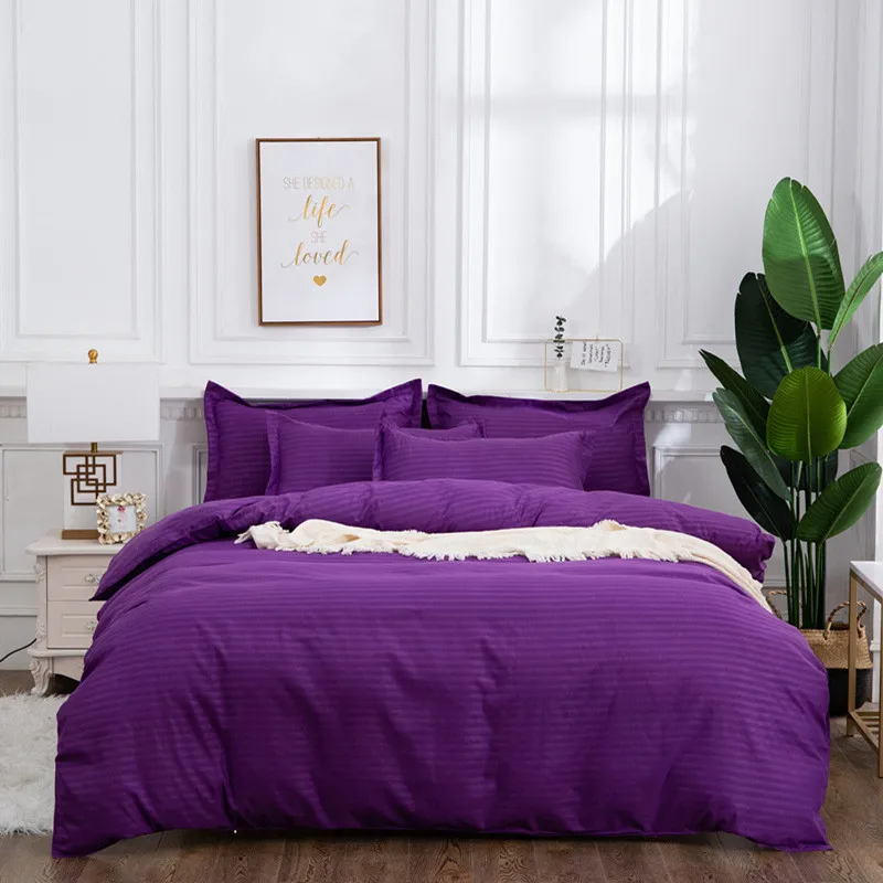2/3pcs Solid Light Stripes Bedding Set Double Bed Simple 100% Polyester Duvet Cover King Size Leisure Home Decoration | Дом и сад