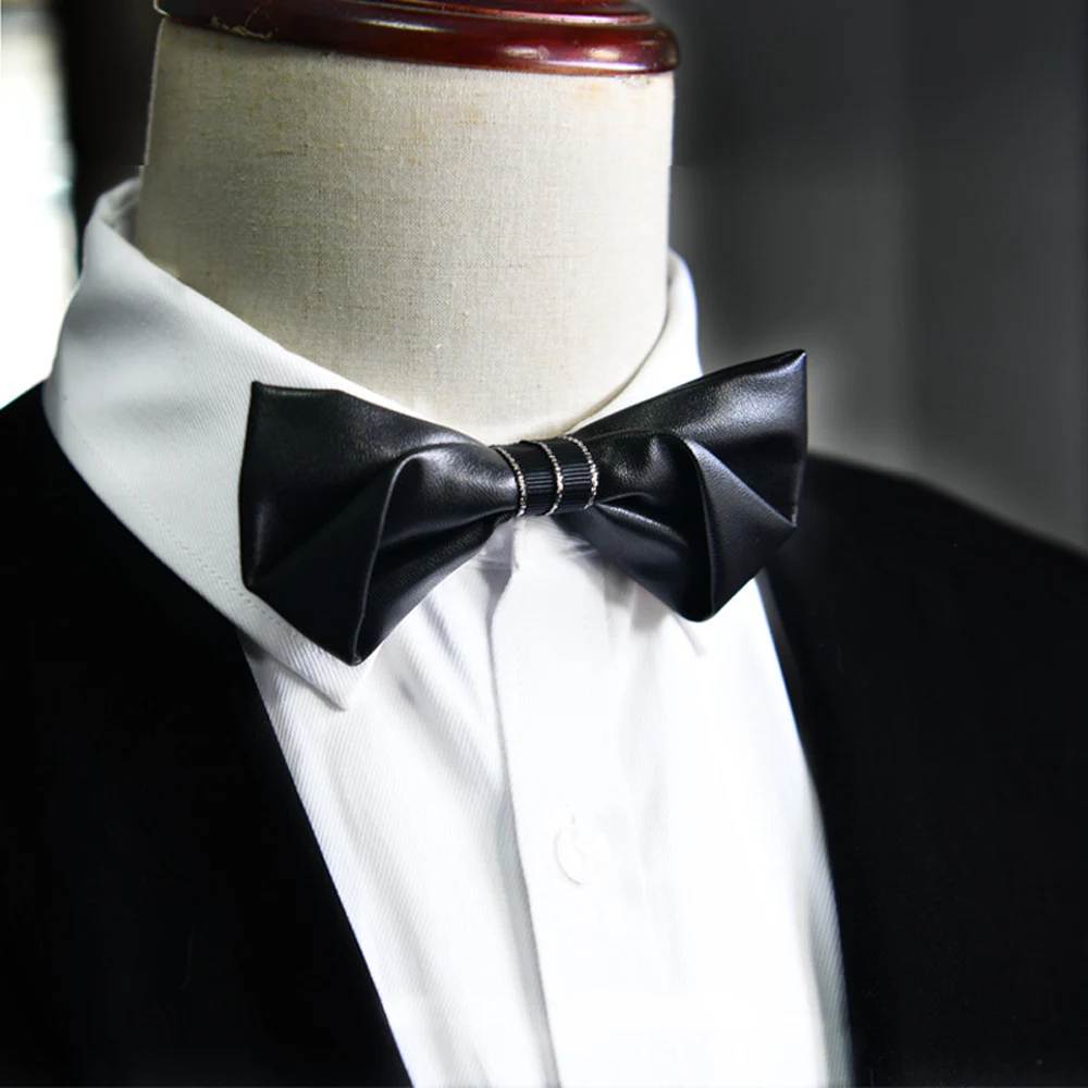 Мужские Стильные черные галстуки-бабочки из искусственной кожи с предварительно завязанным галстуком-бабочкой для свадебной вечеринки и