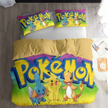 

HELENGILI 3D Bedding Set Pokemon Pikachu Print Duvet Cover Set Bedcloth with Pillowcase Bed Set Home Textiles #JL-39