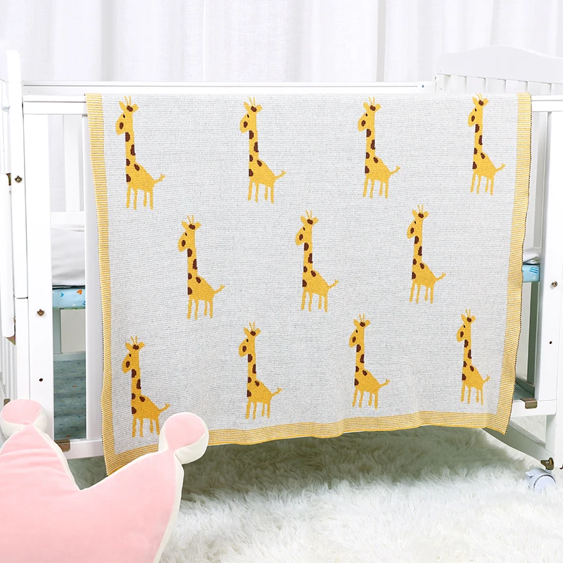 Baby Blanket 100%Cotton Knitted Newborn Girl Boy Bedding Crib Quilts Plaid Cute Giraffe Toddler Stroller Wrap Swaddle Super Soft 2