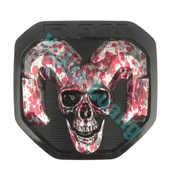 

Red Silver 3D Skull RAM Head Mopar Tailgate Emblem for 2019 Ram 1500 DT
