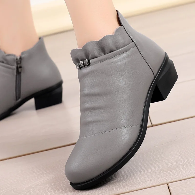 

Winter Genuine Leather Increase Keep Warm Woman Short Boots Concise With Soft Bottom Non-slip Cotton Boots