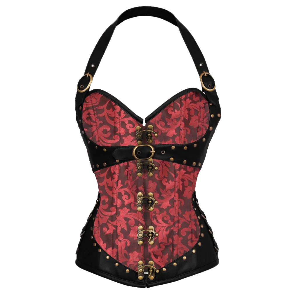 

Halter Corselet Steampunk Gothic Retro Vintage Corset Bustier Women Sexy Rivet Steel Boned Floral Shows Play Slim Tops