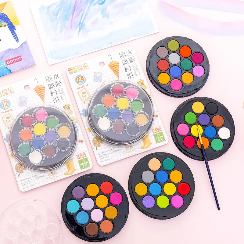 

MOKEELO Disc Solid Watercolor Powder Cake Pigment Set 12/24/36/48 Colors Solid Watercolor Paint Powder Cake Painting Girls 668