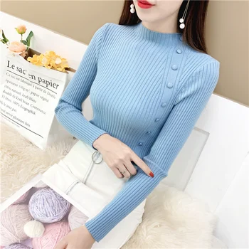 

women clothing 2020 spring autumn winter korean turtleneck knit long-sleeve pure color black white sweaters female A5216