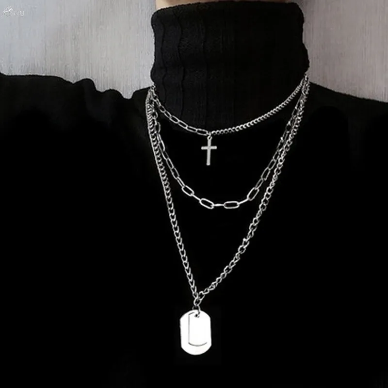 

New 2022 Fashion Multilayer Hip Hop Long Chain Necklace For Women Men Jewelry Gifts Key Cross Pendant Necklace Accessories