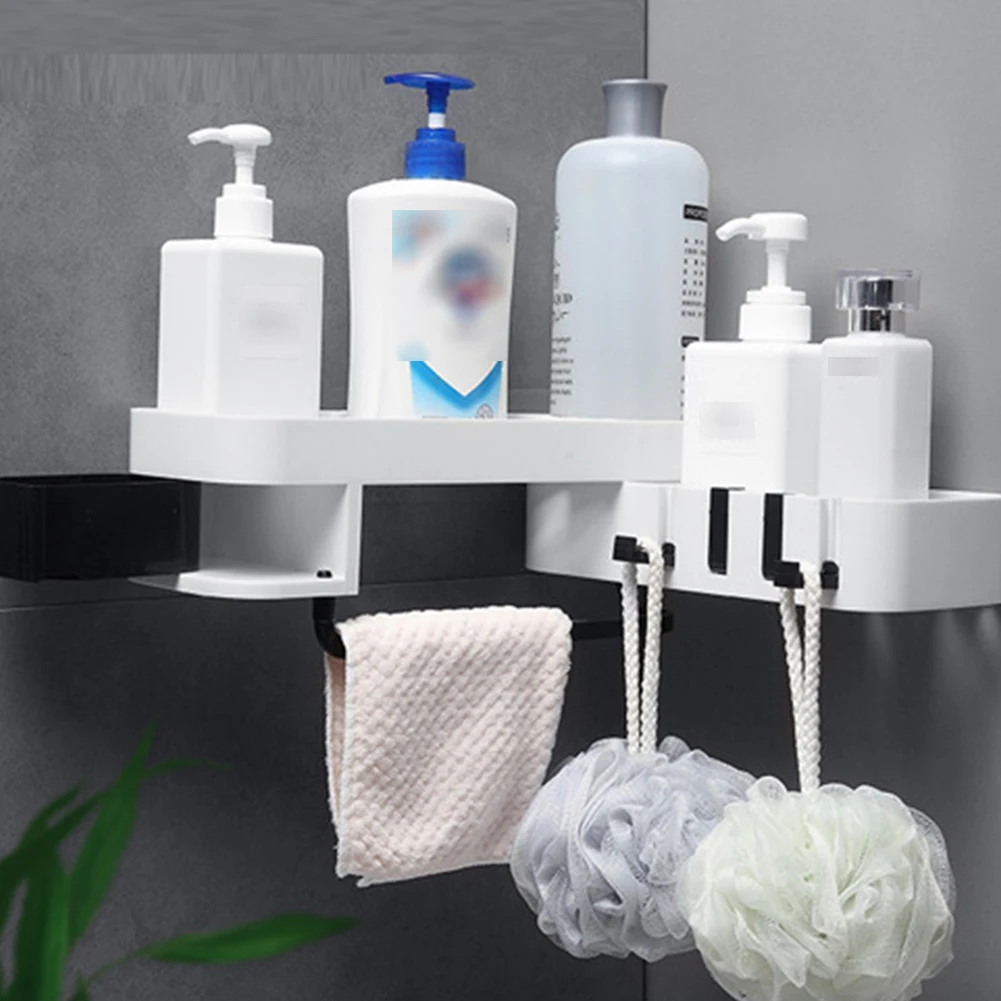 

Multifunctional Corner Double Layer Wall Mount No Drilling Kitchen Bathroom Shelf Storage Shower Holder Organizer Rotatable