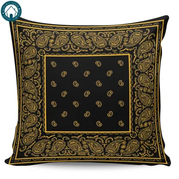 

Classic Black And Gold Bandana Pattern Pillow Covers Cases Cover Cushion Pillowcase Square Print