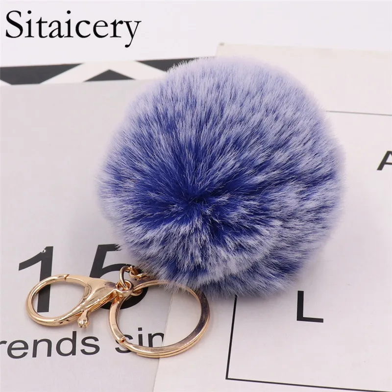 

Sitaicery Fluffy Fur Pom Pom Keychains Soft Faux Rex Rabbit Fur Ball Car Keyring Pompom Key Chains Women Bag Pendant Jewelry Diy