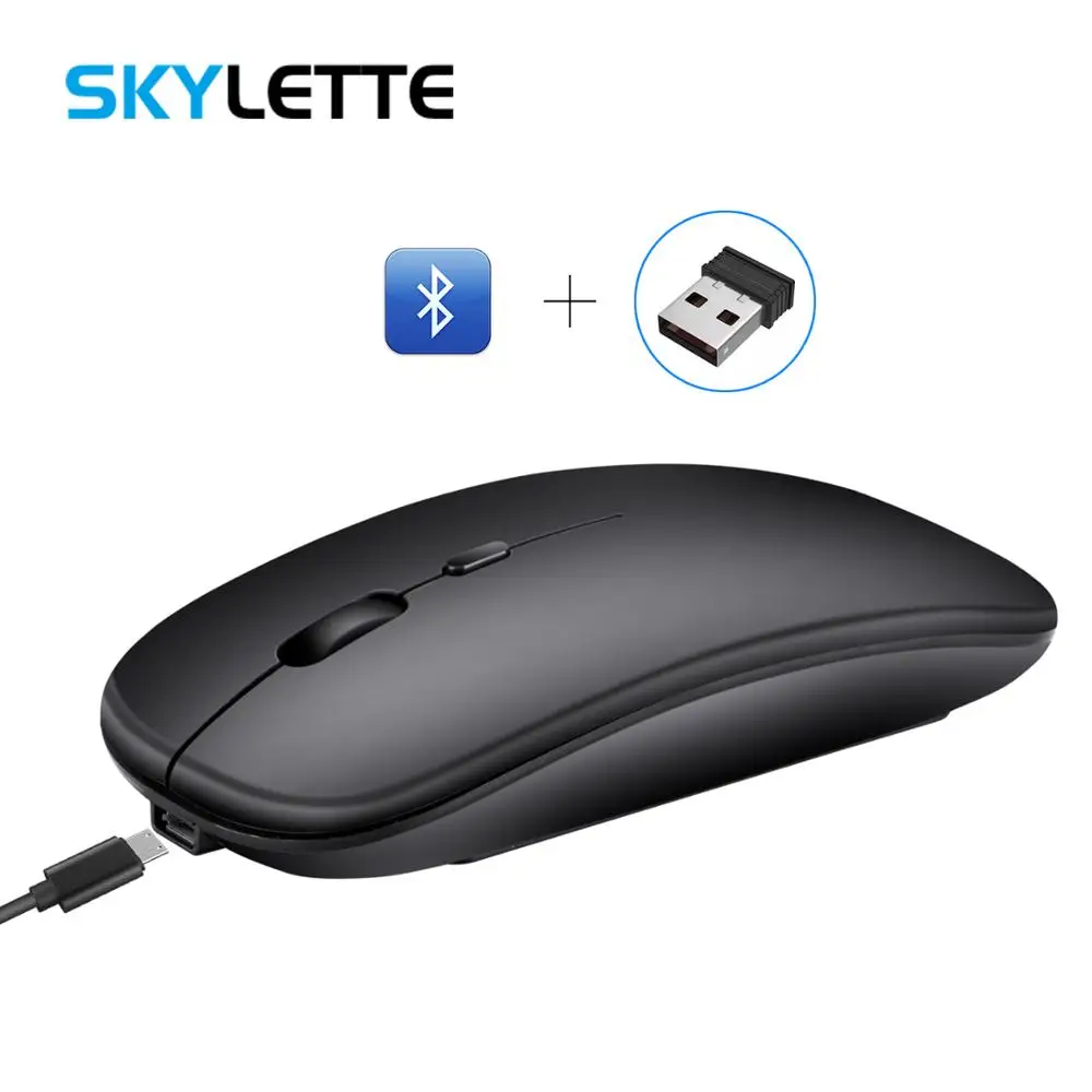 

2.4Ghz + Bluetooth5.0 Wireless Mouse Chargeable Type-C USB Receiver Gaming Mouse 1600 DPI 5 Color Choosing Slim Mute Mouse