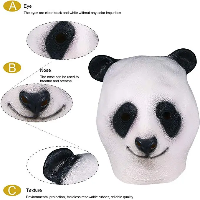 Molezu/маска на голову панды; костюм на Хэллоуин; Вечерние Маски из латекса с головой животного для взрослых; цвет белый