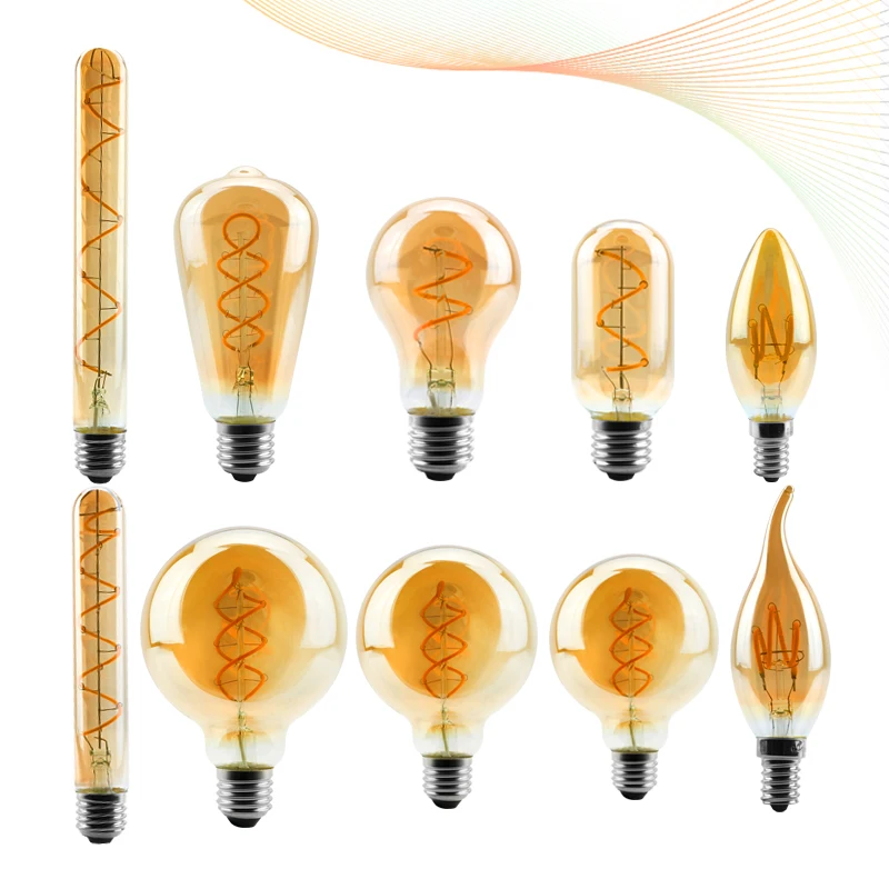 

LED Filament Bulb C35 T45 ST64 G80 G95 G125 Spiral Light 4W 2200K Retro Vintage Lamps Decorative Lighting Dimmable Edison Lamp