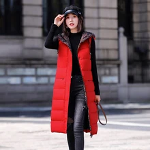 Пуховая жилетка женская зимняя длинная размера плюс на молнии шляпа тонкая модная женская куртка 4xl 5xl