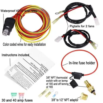 

40 A Car Automotive Fan Cooling Accessories Harness Dual Electric Cooling Fan Wiring Harness Thermostat Temp Switch Sensor Relay