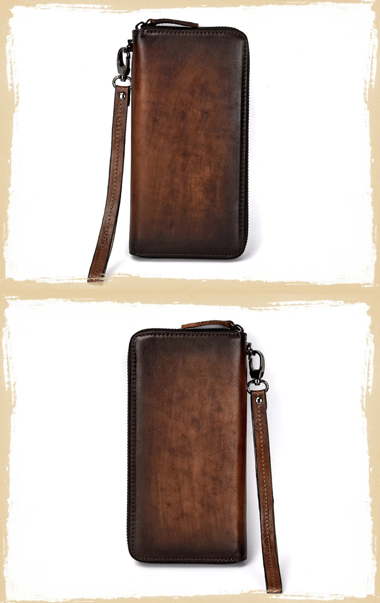 MAHEU, простой дизайн, винтажный кожаный Длинный кошелек для мужчин, повседневный мужской длинный кошелек на молнии, деловой кошелек для 6 дюймов, мобильный телефон
