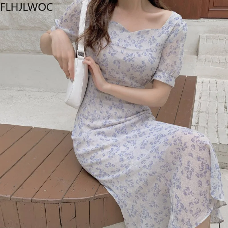 

Chic Korean Fashion Women Temperament Office Lady Elegant Work Basic Wear Solid Vintage Flower Long Dress Fenimine Vestidos