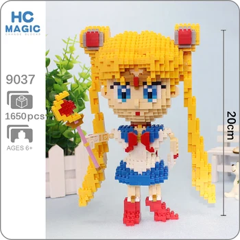 

HC 9037 Anime Sailor Moon Tsukino Usagi Girl Fighter 3D Model DIY Diamond Mini Building Small Blocks Bricks Assembly Toy no Box