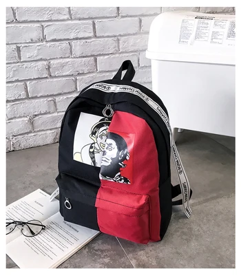 black red Волшебная рыба граффити холщовый рюкзак с принтом для женщин и мужчин Рюкзак Школьная Сумка для подростков девочек мальчиков пара Рюкзак Повседневная прочная сумка - Цвет: black red