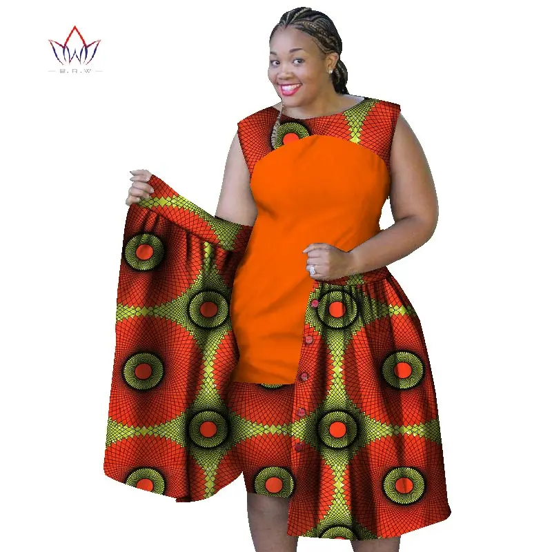 Летние африканские платья для женщин, плюс размер, женское хлопковое платье без рукавов с круглым вырезом 6XL, африканская одежда с принтом, натуральная WY1069 - Цвет: 19