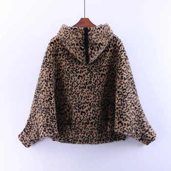 

Leopard Mink Cashmere Batwing Sleeve Female Outwear New Autumn Winter Loose Hooded Knitted Cardigans Women Sweaters