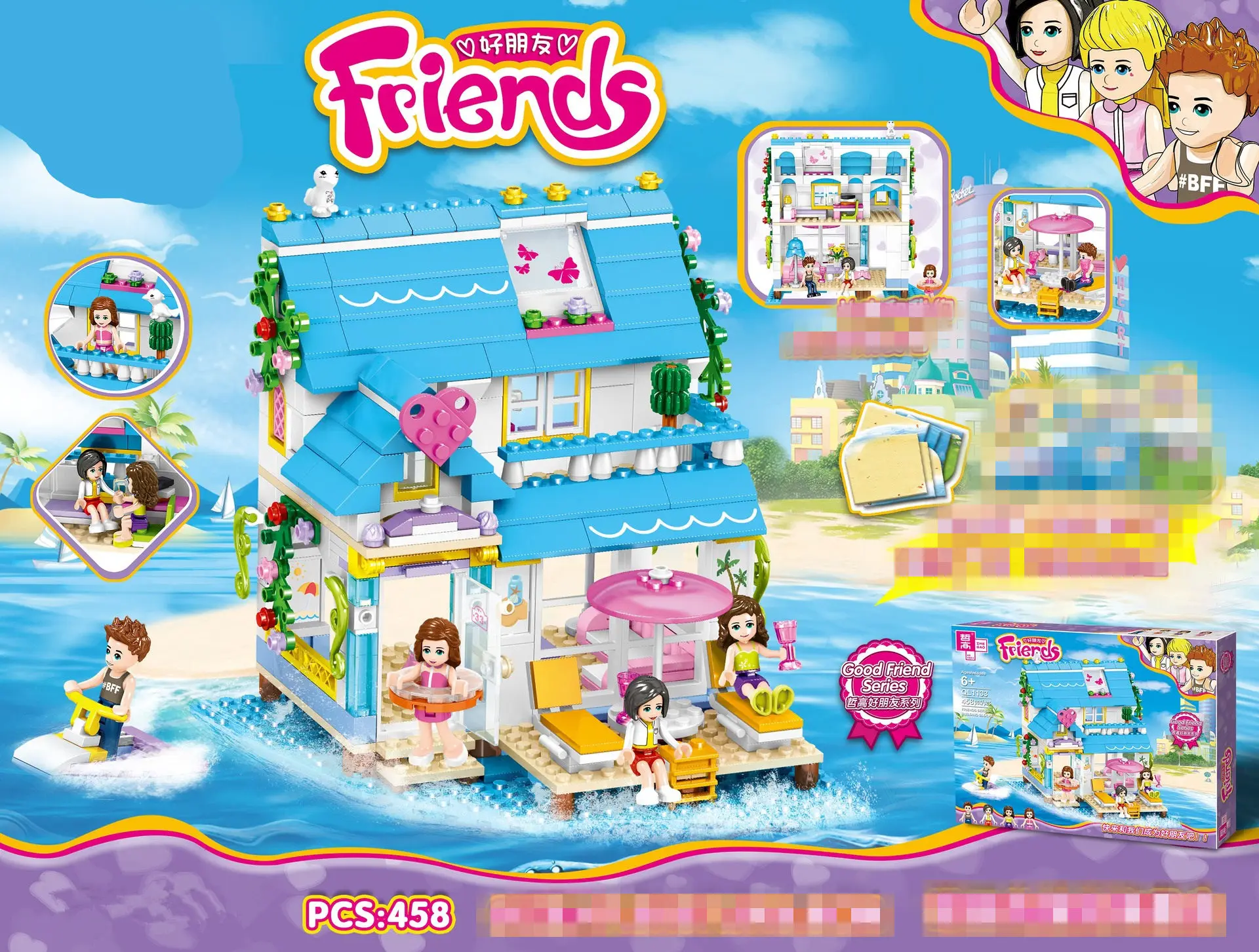 

458PCS Legoinglys Girls Noah's Colorful Ocean View Room Friends Princess Building Blocks Mini Figures Bricks Christmas Toys