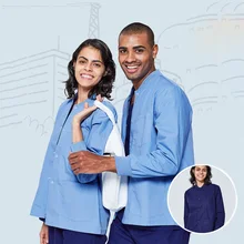 Kinetic унисекс скраб куртка Униформа доктор уход Топы с длинным рукавом V образным вырезом медицинская одежда теплые медсестры пальто