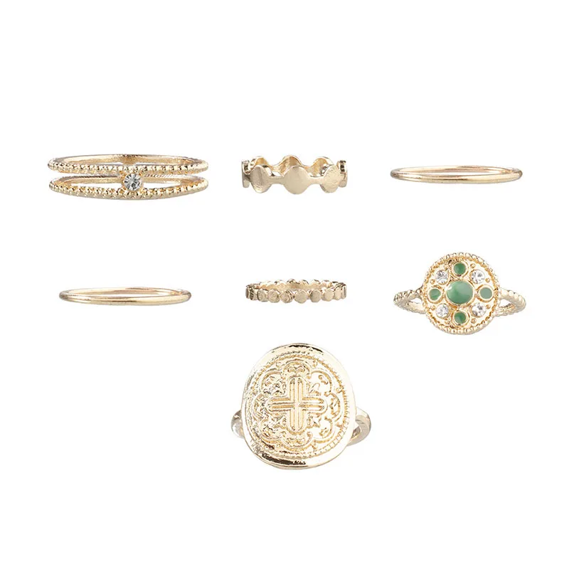Yobest, женские богемные кольца с зеленым кристаллом, Геометрическая корона, цветок, сердце, звезда, опал, вечерние кольца, ювелирные изделия, Золотое кольцо на палец, подарок