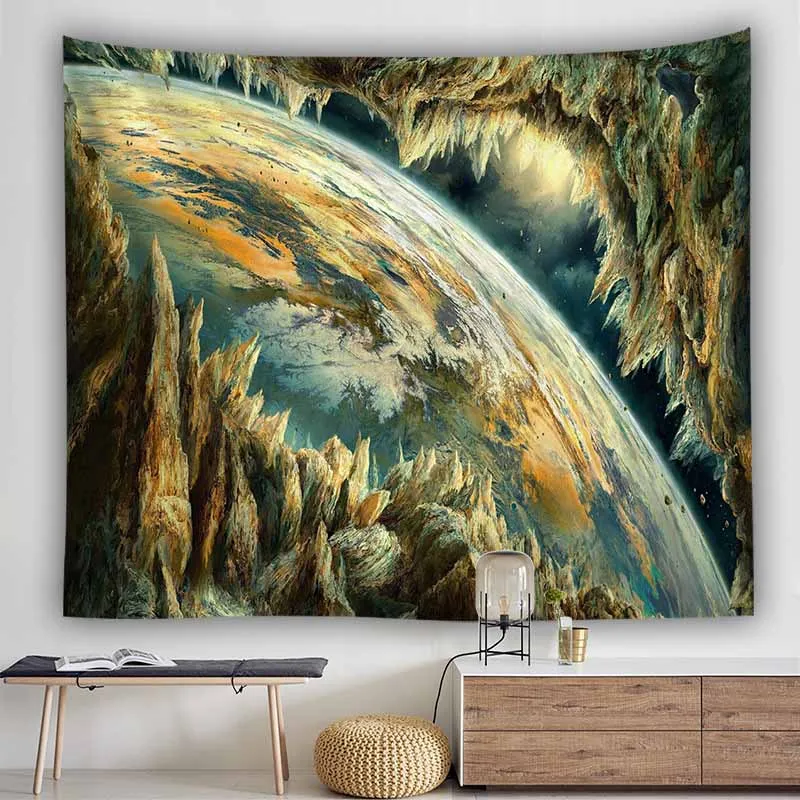 Fantasy Universe Space Tapestry Wall Hanging Dorm Backdrop Art Decor Hippie Moon Carpet Psychedelic Cloth | Дом и сад