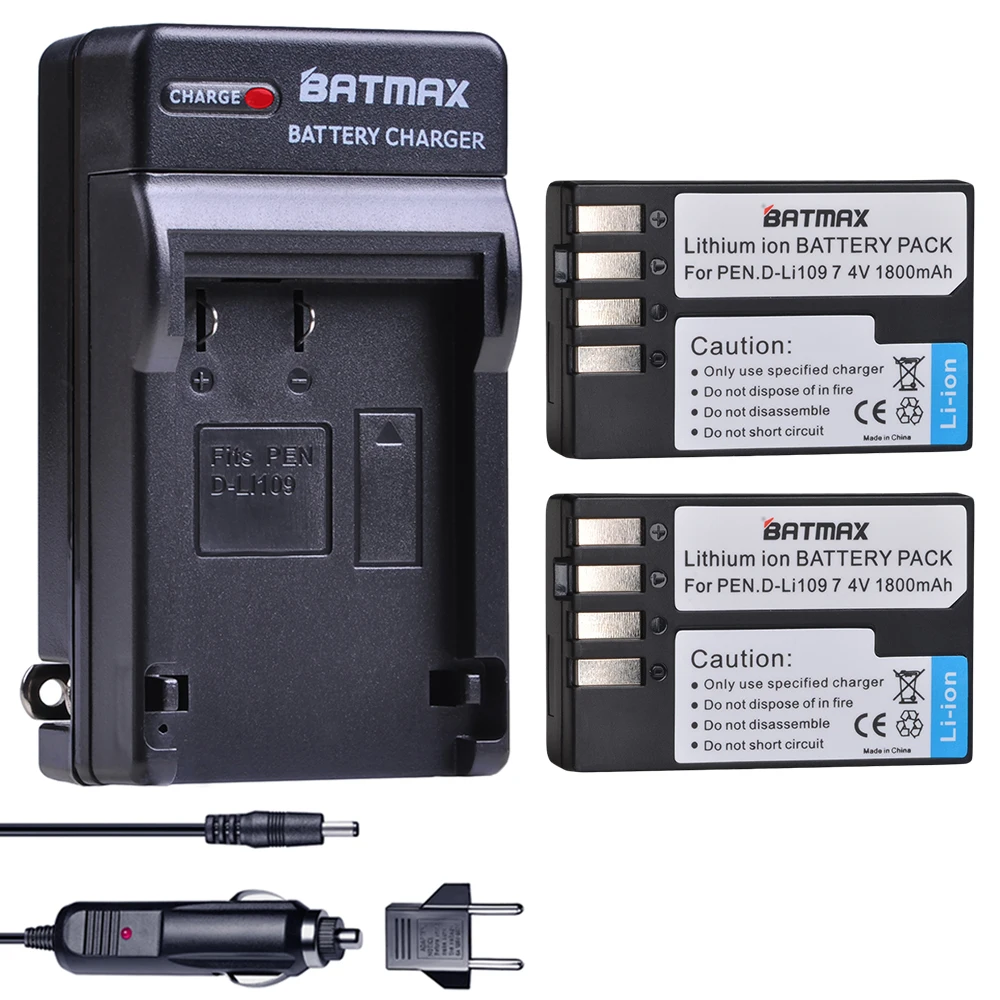 Batmax 1800Mah D-Batteria Li109 D Li109 + Caricabatteria Da Auto Digitale Per Pentax K30 K50 K-50 K500 K-500 K-S1 Ks1 K-S2 Ks2 Fotocamere
