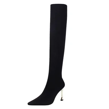 

Sexy Stiletto Sock Women Booties Stretch Boots Women Sliver High Heels Over The Knee Boots Fashion Botas Mujer Shoes Women
