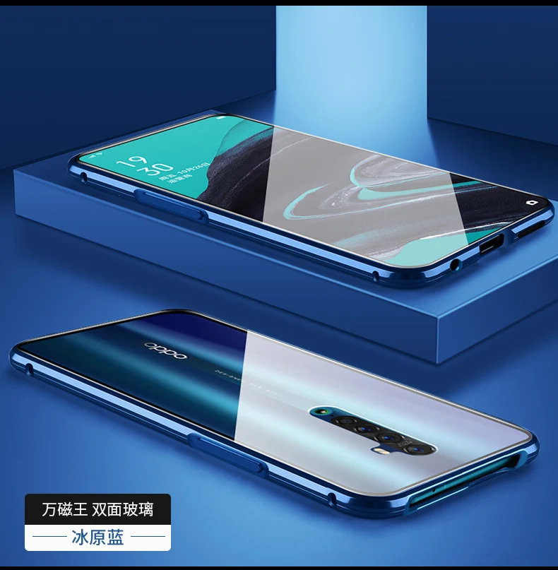 Для oppo Reno 2 Магнитный чехол oppo reno2 360 Передний+ задний двухсторонний чехол из закаленного стекла для oppo Reno 2 металлический бампер чехол