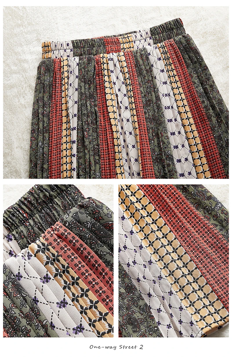 TIGENA אופנה שיפון ארוך קפלים חצאית נשים 2021 אביב קיץ בציר ניגודיות הדפסת אסתטי גבוהה מותן חצאית נקבה ליידי