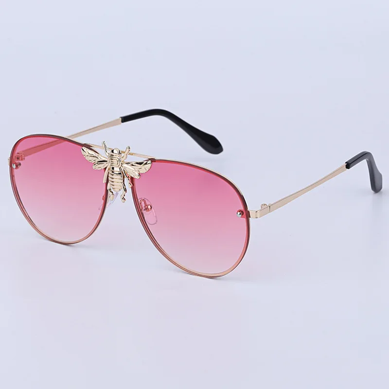 Luxury Metal Big Bee Pilot Sunglasses Gradient Lenses UV400 Retro Men Women Shades