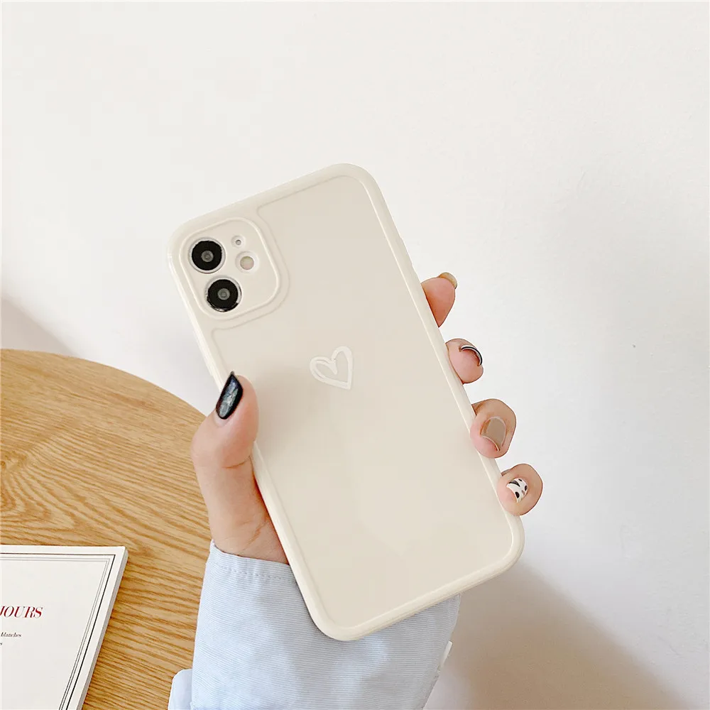 iphone 11 Pro Max  cover Solid Love Heart Phone Case For iPhone 12 11 13 Pro Max X XS XR 7 8 Plus SE 2020 Candy Shockproof Camera Protection Soft Cover iphone 11 Pro Max  lifeproof case