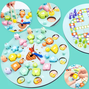 

Wooden Beaded Geometry Digital Clock Montessori Cartoon Animal Educational Puzzles Gadgets Matching Clock Toy For Children