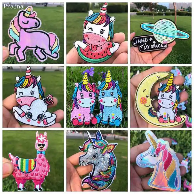 

Prajna Hippie Unicorn Iron On Patches On Clothes Magic Rainbow Embroidered Patches For Clothing Applique Kids T-shirt Jacket DIY