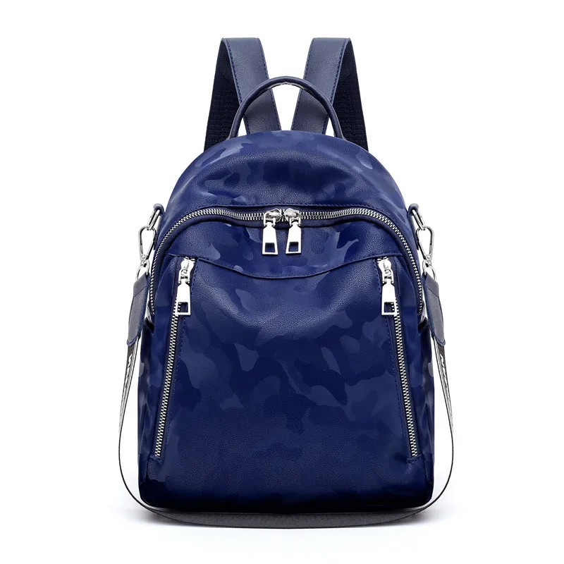 Backpack high quality PU camouflage fabric new youth girl student bag fashion multi-function travel bag black - Color: blue