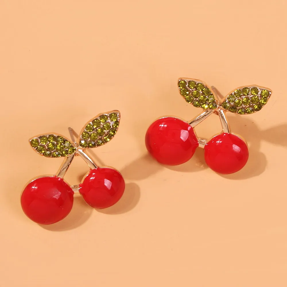 

Women Cherry Earrings Inlaid Rhinestone Red Fruit Gold Pendant Earrings Jewelry Gift Bridal Earring Party Dangle Drop Earrings