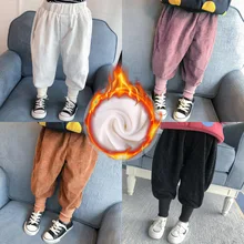 [] Штаны для девочек с бархатом; зимние модные детские вельветовые плотные теплые брюки в западном стиле