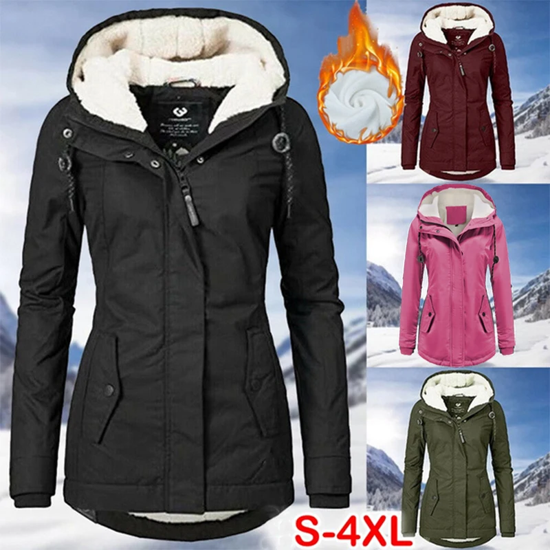 Women's Fashion Warm Coat Jacket Outwear Fur Lined Trench Winter Warm Hooded Parka OverCoat